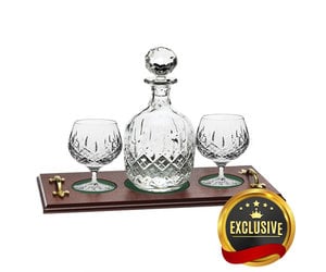 London Brandy Club Tray Set (Square Decanter & 4 Brandies on Solid Oak  Wooden Tray) (Gift Boxed)