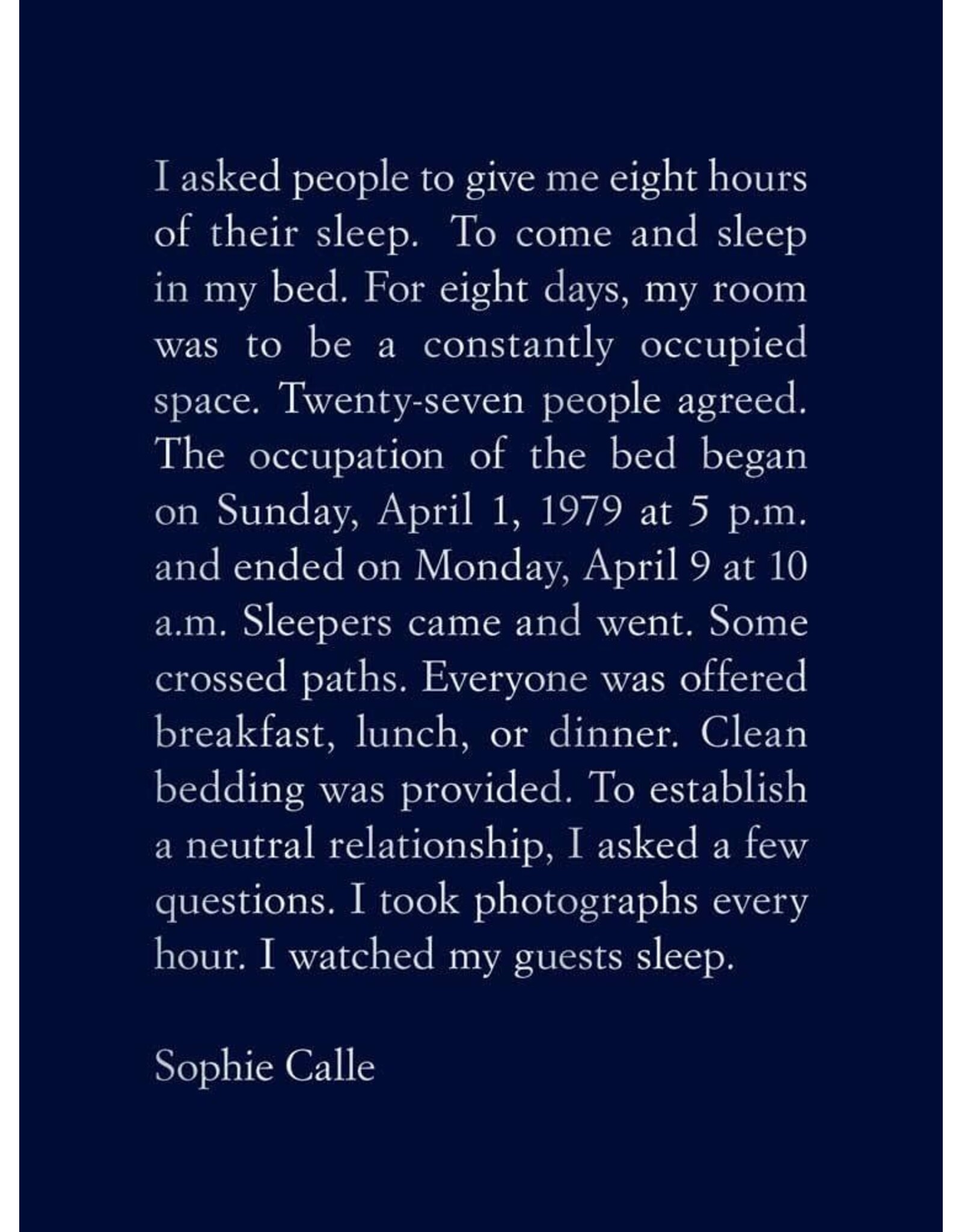 Siglio Sophie Calle: The Sleepers