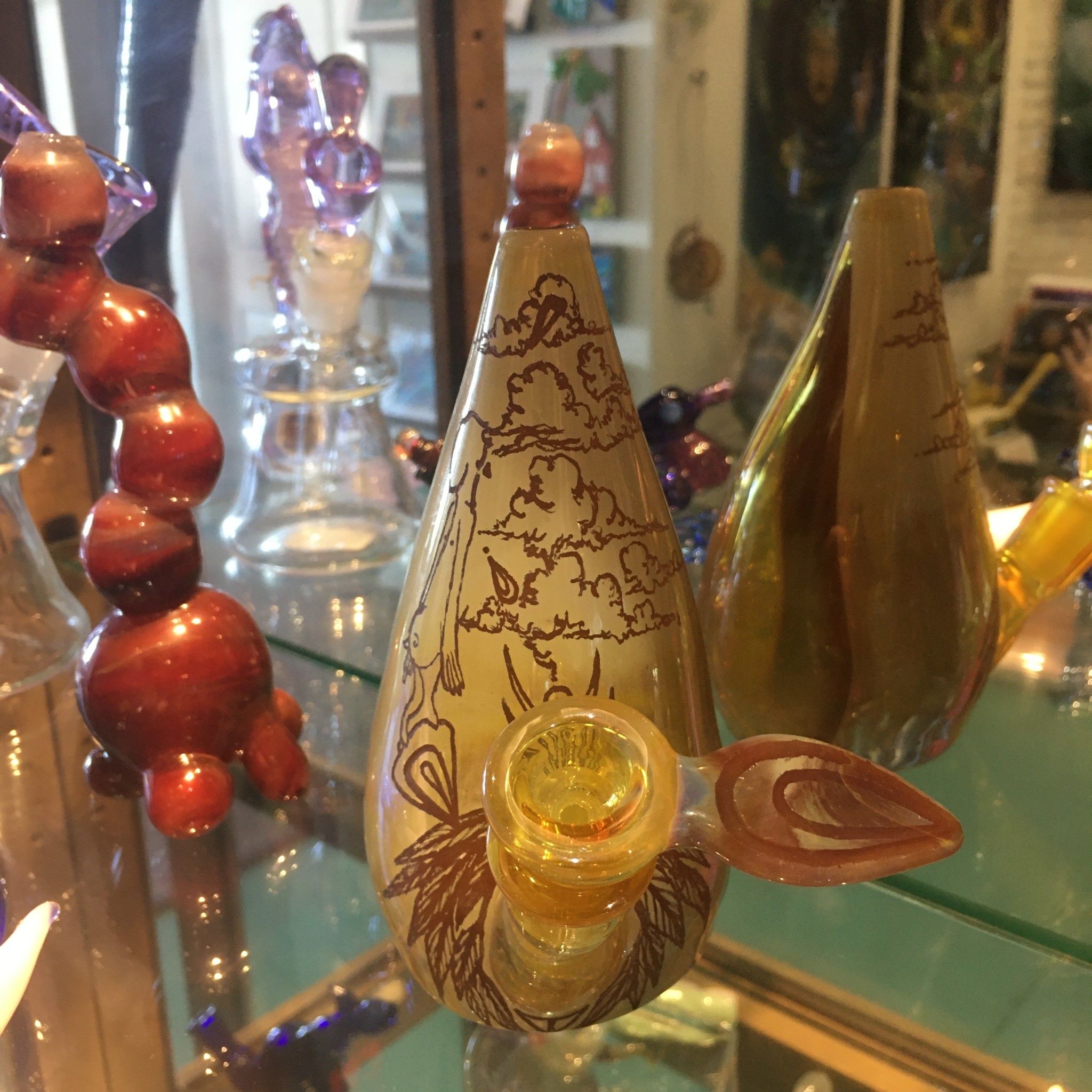 Nash Adams-Pruitt Orange Transparent Glass Bubbler Nash Adams-Pruitt Orange Transparent Glass Bubbler