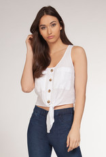 Dex Sleeveless Button Down Blouse w/ Front Tie & Pockets