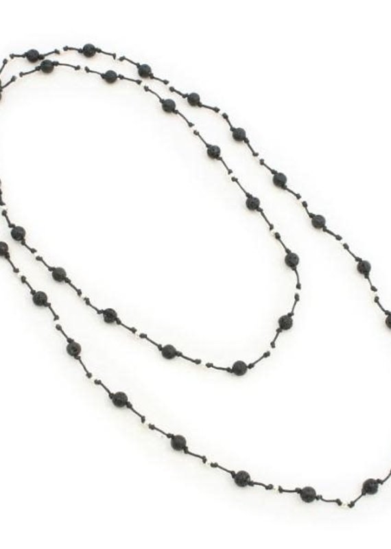 Suzie Blue Single Strand Lava Stone Long Necklace