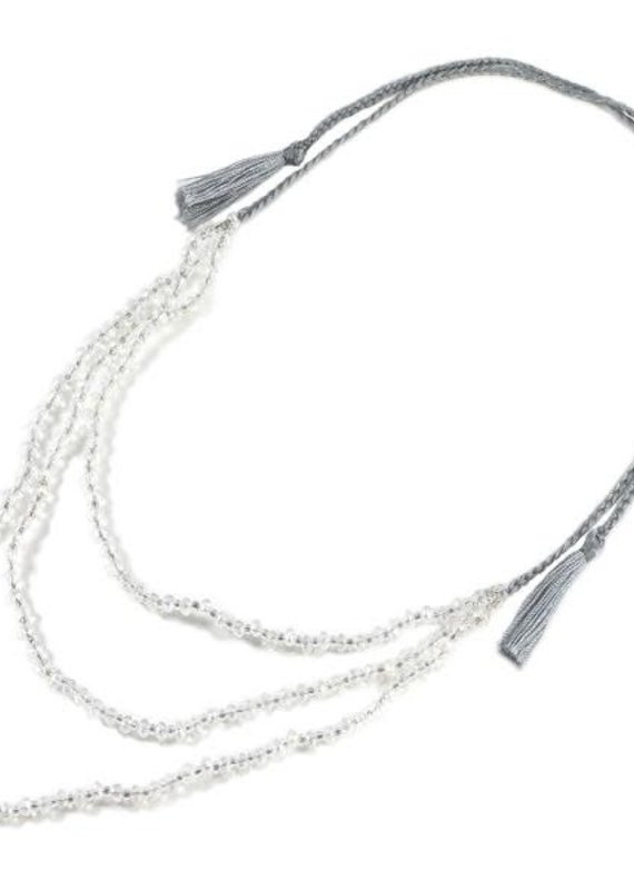 Suzie Blue Triple Strand Clear Crystal Bead Necklace