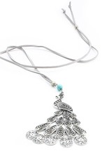 Suzie Blue Long Suede Necklace with Peacock Pendant