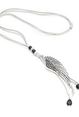 Suzie Blue Angel Wing Necklace On Grey Suede