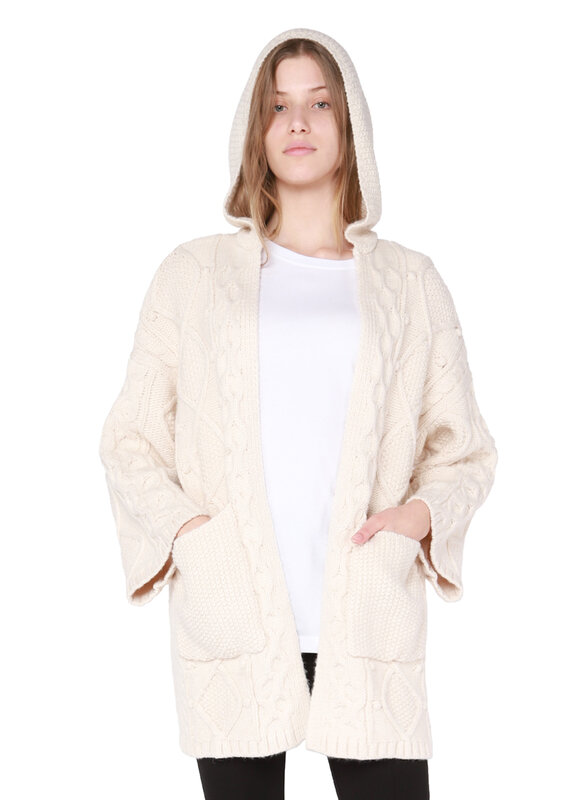 Dex/Room34 Hooded Cable Open Cardigan