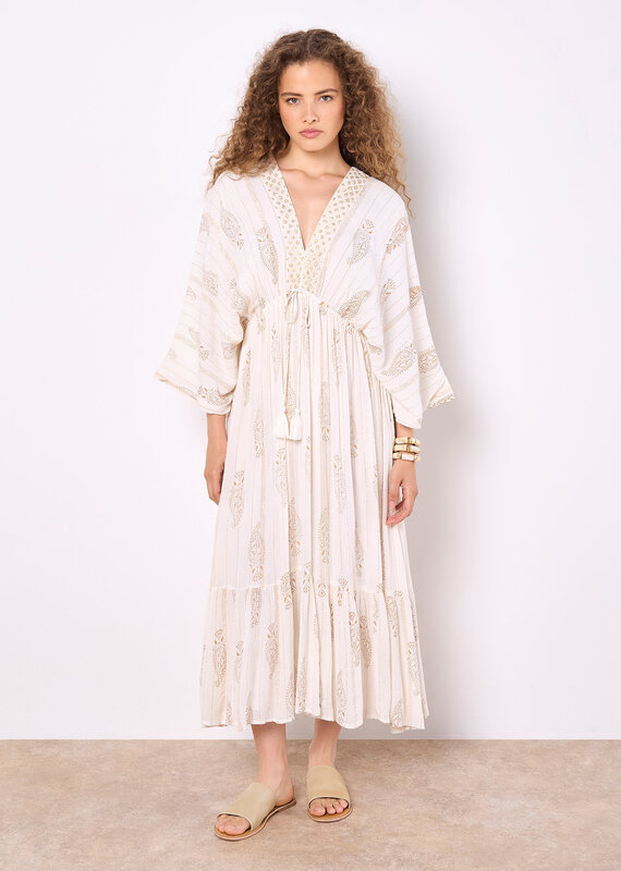 Apricot Paisley Boho Lurex Vneck Midi
