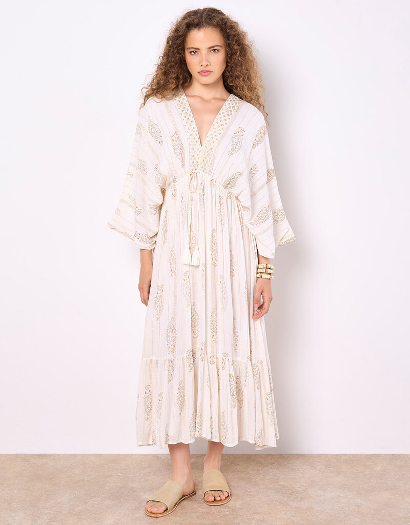 Apricot Paisley Boho Lurex Vneck Midi