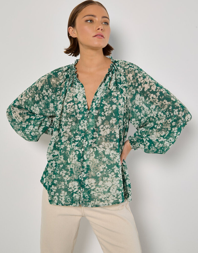 Apricot Floral Raglan Open Neck Blouse