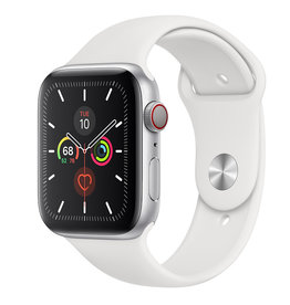 APPLE APPLE WATCH SERIES 5  44MM SILVER ALUMINUM CASE WITH WHITE SPORT BAND GPS + CELLULAR,