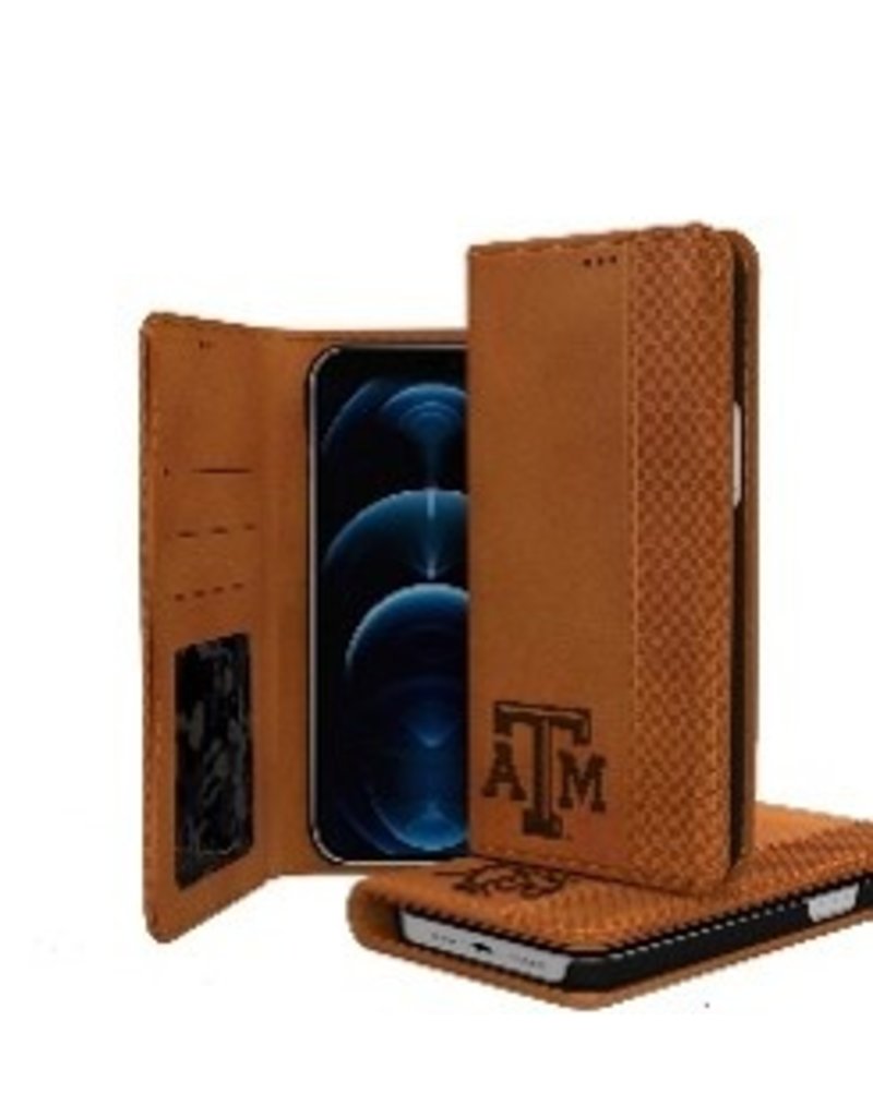 TEXAS A&M AGGIES WOODBURNED FOLIO CASE IPHONE 13 PRO MAX