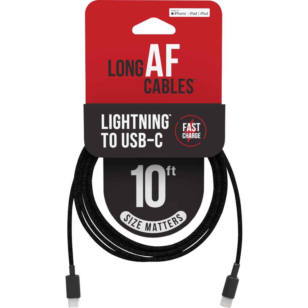 LONG AF CHARGE & SYNC CABLE USB-C TO LIGHTNING 10' - 12th Man Technology
