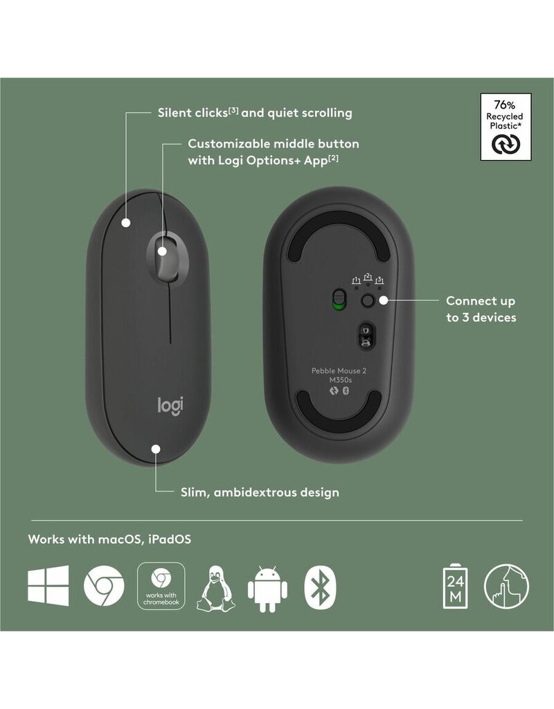 LOGITECH PEBBLE MOUSE 2-GRAPHITE