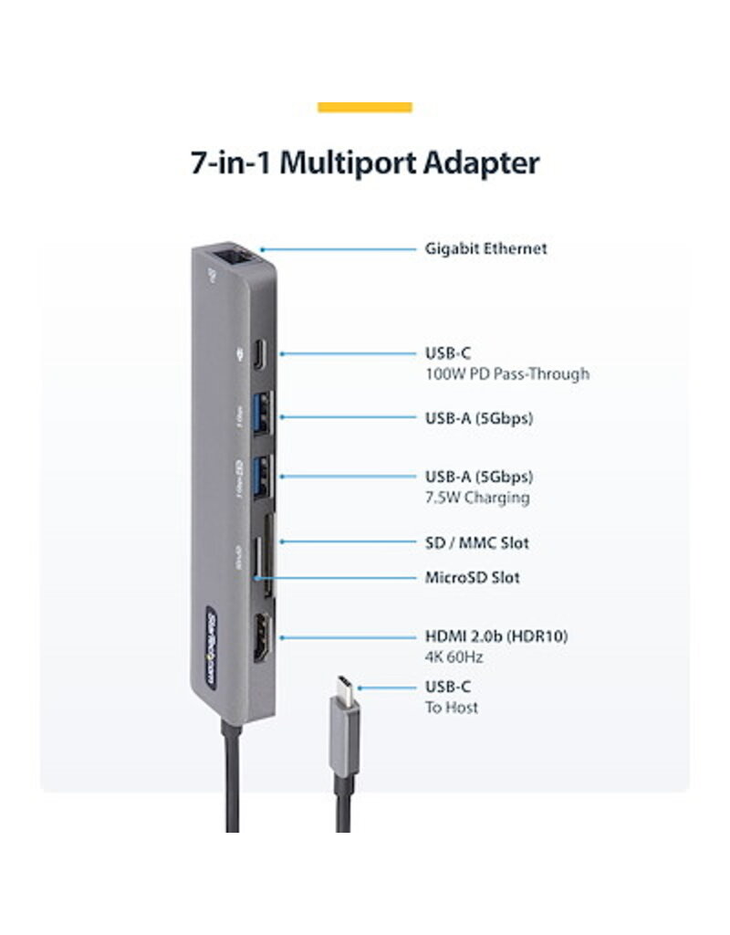 STARTECH USB-C MULTIPORT ADAPTER 100W POWER DELIVERY 12" ATTACHED CABLE