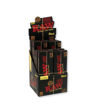 Raw 1 1/4 Cones Black 20 Pack