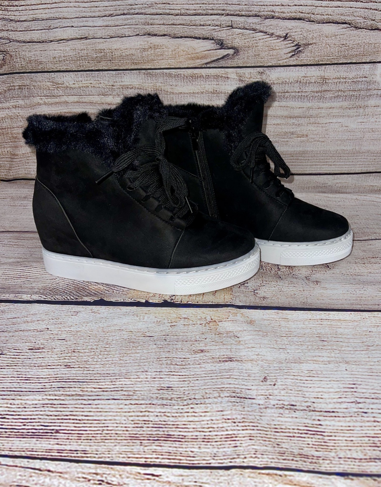 black sneaker wedge bootie