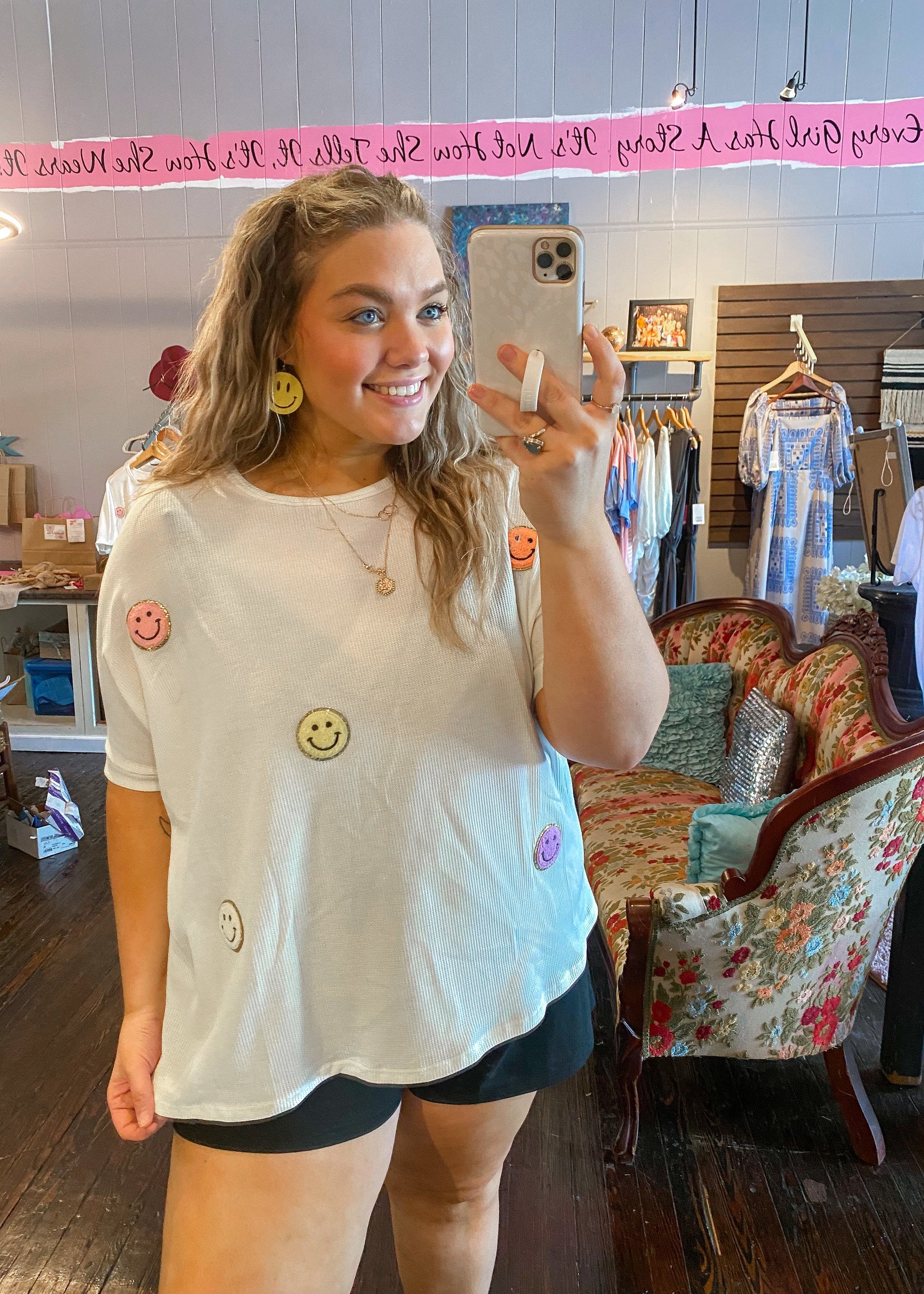 Hopely Oversized Smiley Patches Top