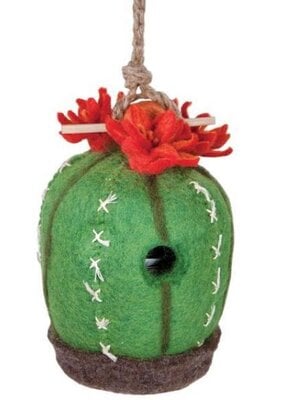 DZI Handmade Barrel Cactus Wool Felt Birdhouse