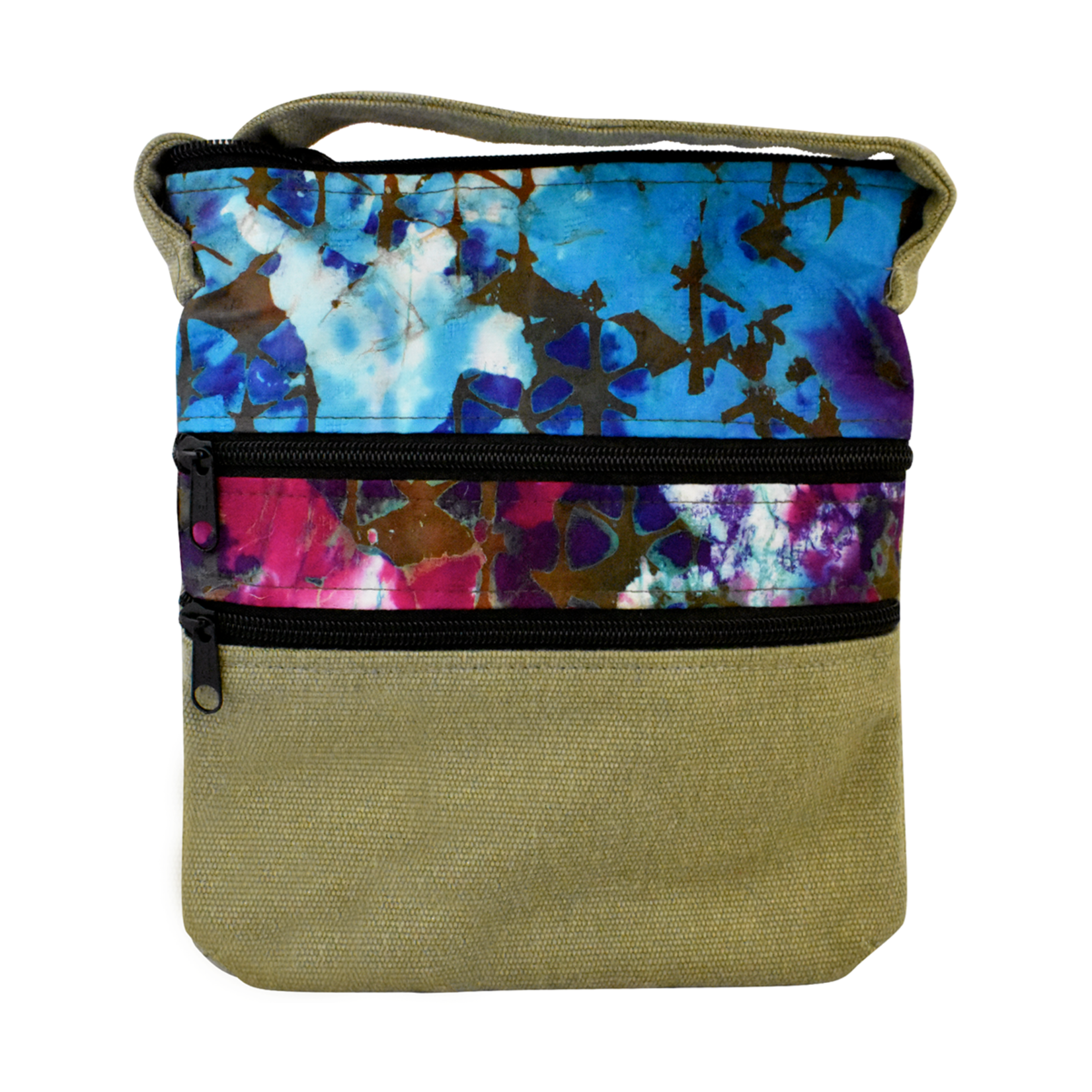 Unique Batik Batik & Canvas Three Zip Crossbody Bag