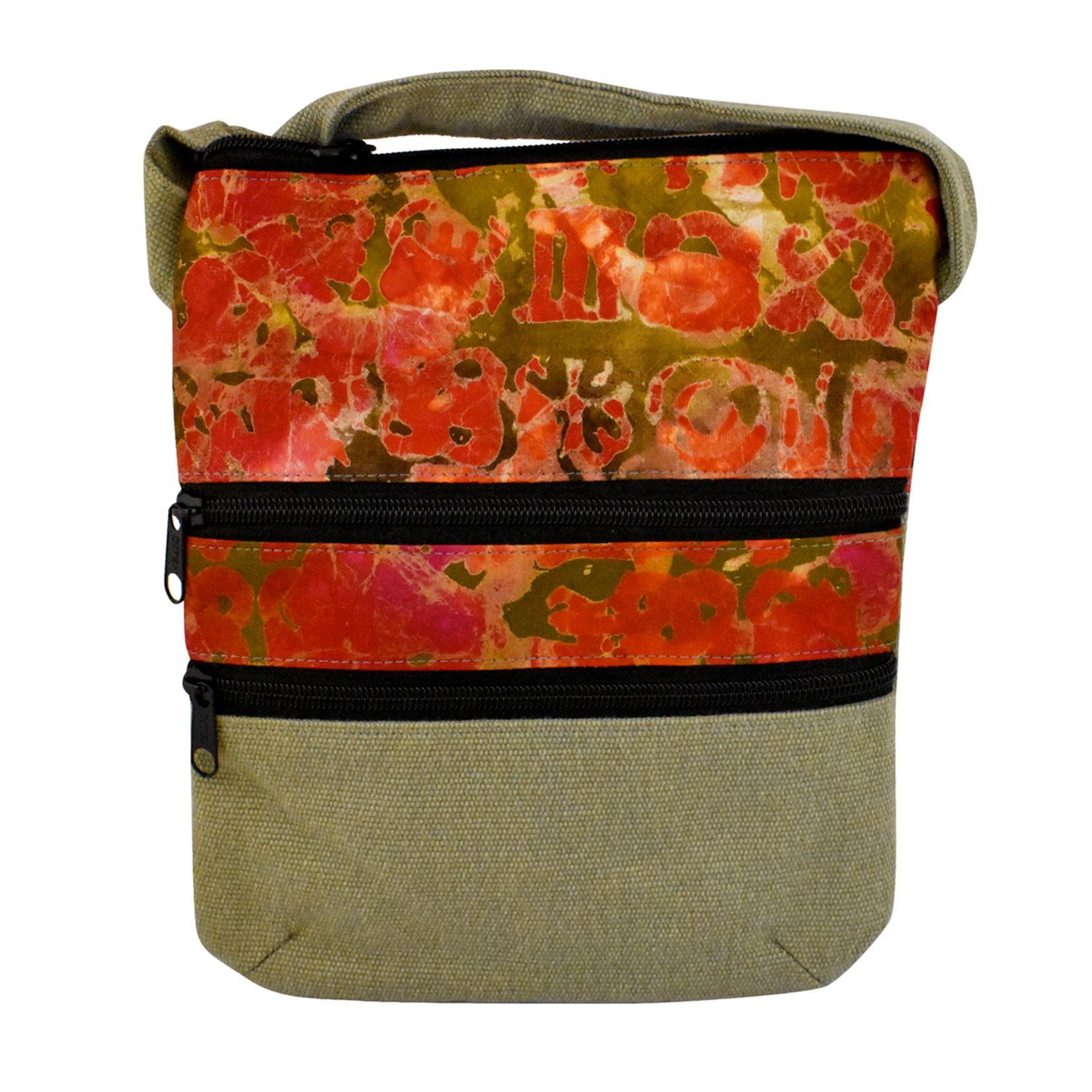 Unique Batik Batik & Canvas Three Zip Crossbody Bag