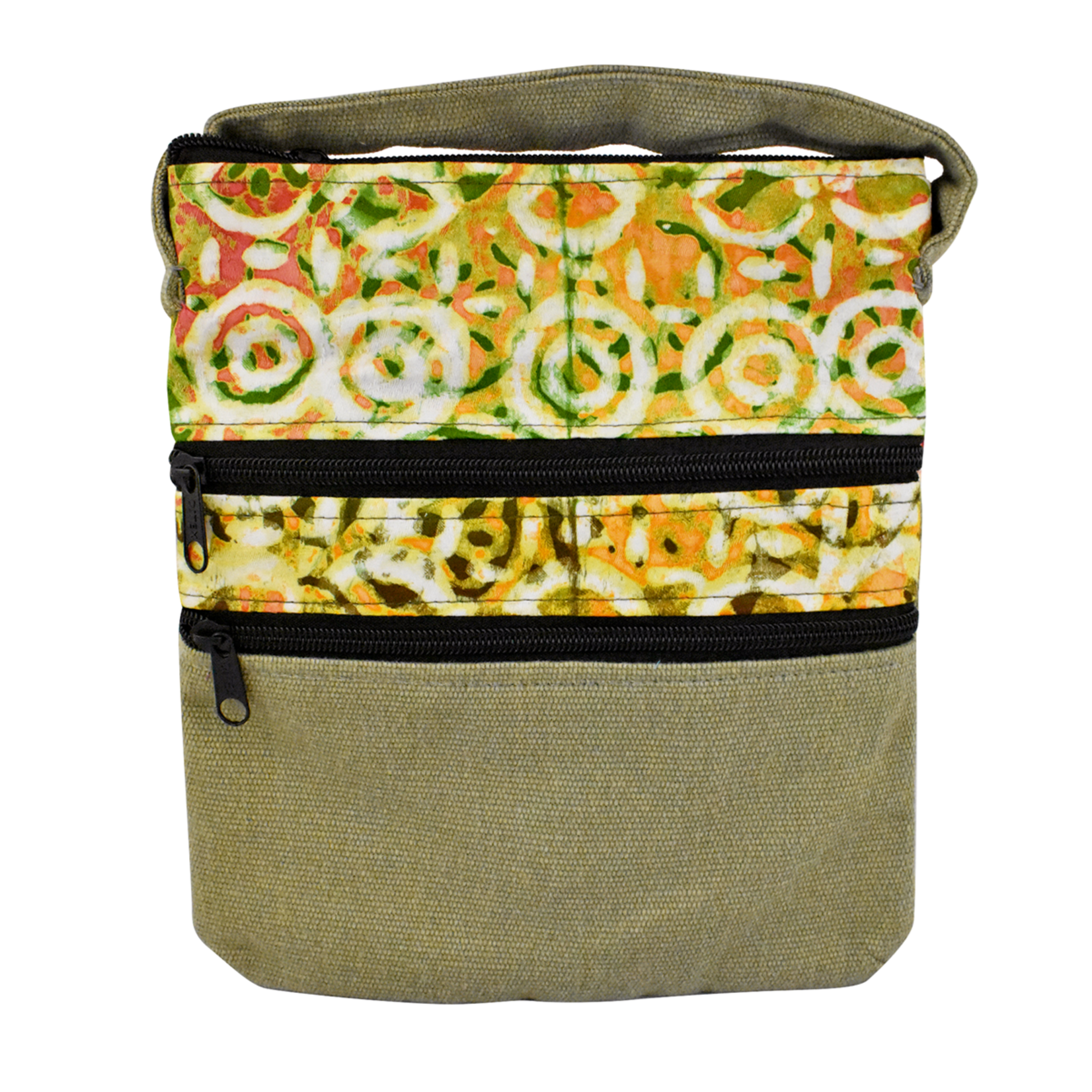 Unique Batik Batik & Canvas Three Zip Crossbody Bag