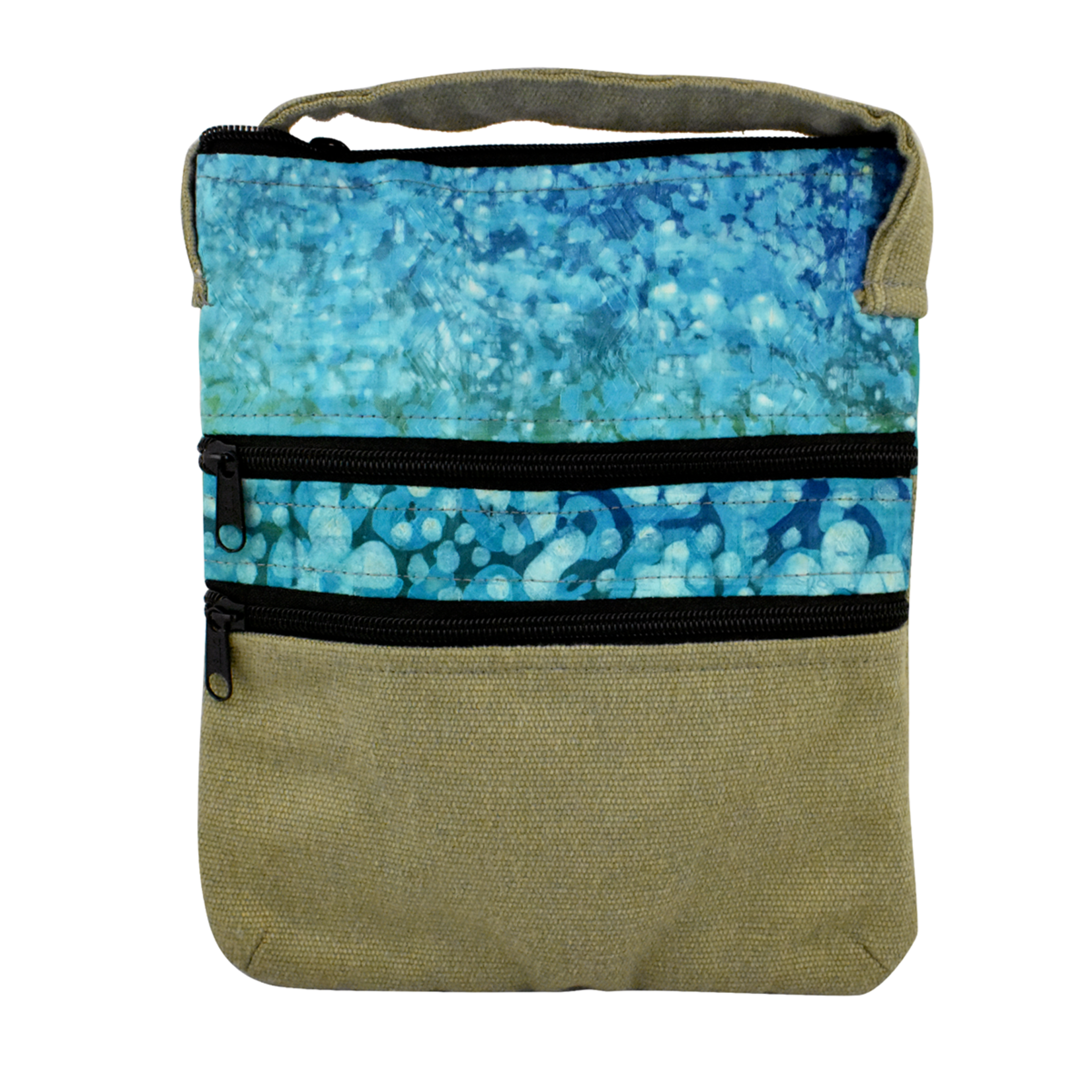Unique Batik Batik & Canvas Three Zip Crossbody Bag