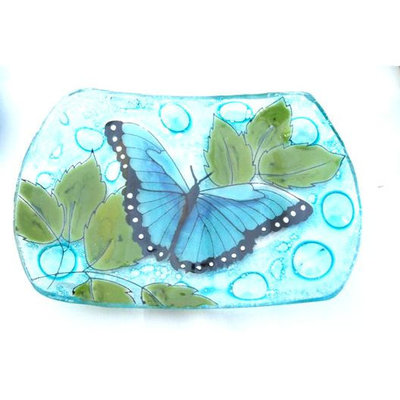 PamPeana Blue Butterfly Fused Glass Soap Dish