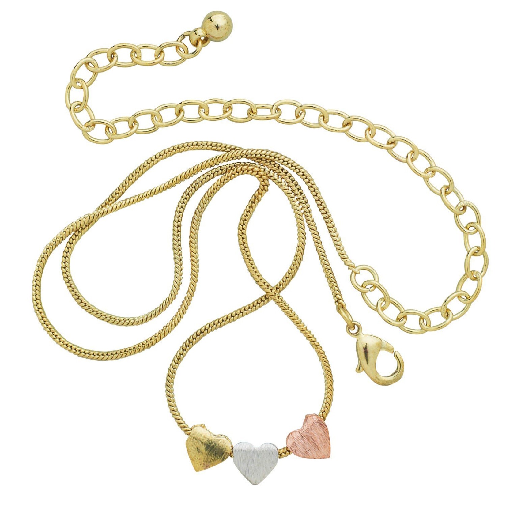 Ten Thousand Villages Dainty Hearts Tri-colored Metal Necklace