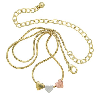 Ten Thousand Villages Dainty Hearts Tri-colored Metal Necklace