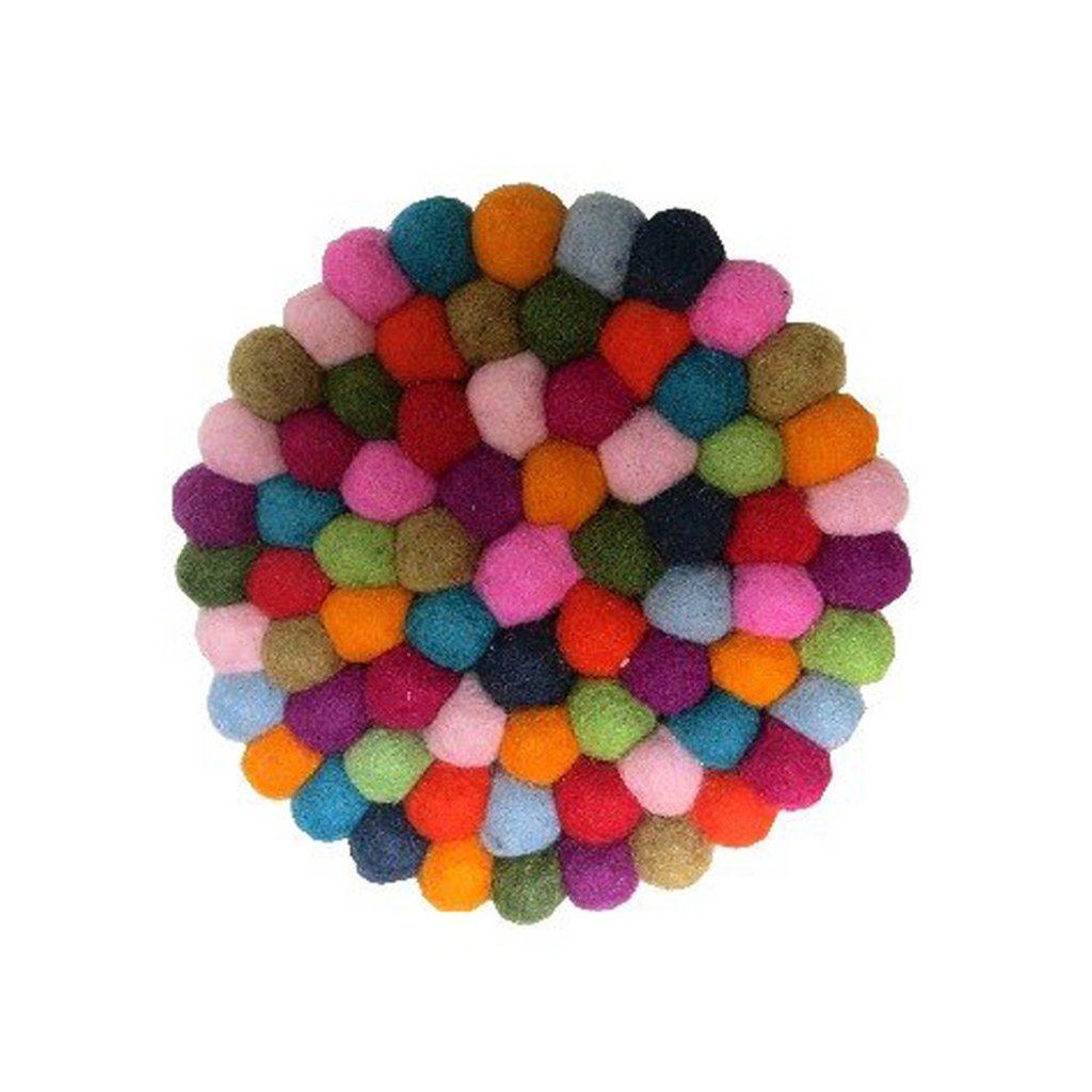 Ganesh Himal Felted Wool Ball Trivet: Multicolor