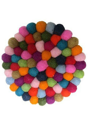 Ganesh Himal Felted Wool Ball Trivet: Multicolor