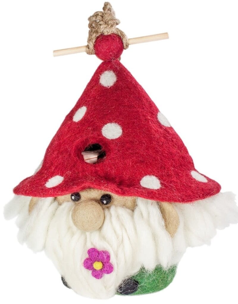 DZI Handmade Garden Gnome Wool Felt Birdhouse