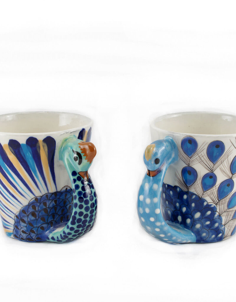 Lucia's Imports Hand-Painted Ceramic Mug: Peacock