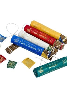 DZI Handmade Juniper Tibetan Incense with Prayer Flags
