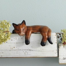 Serrv Napping Wooden Shelf Cat in Suar Wood