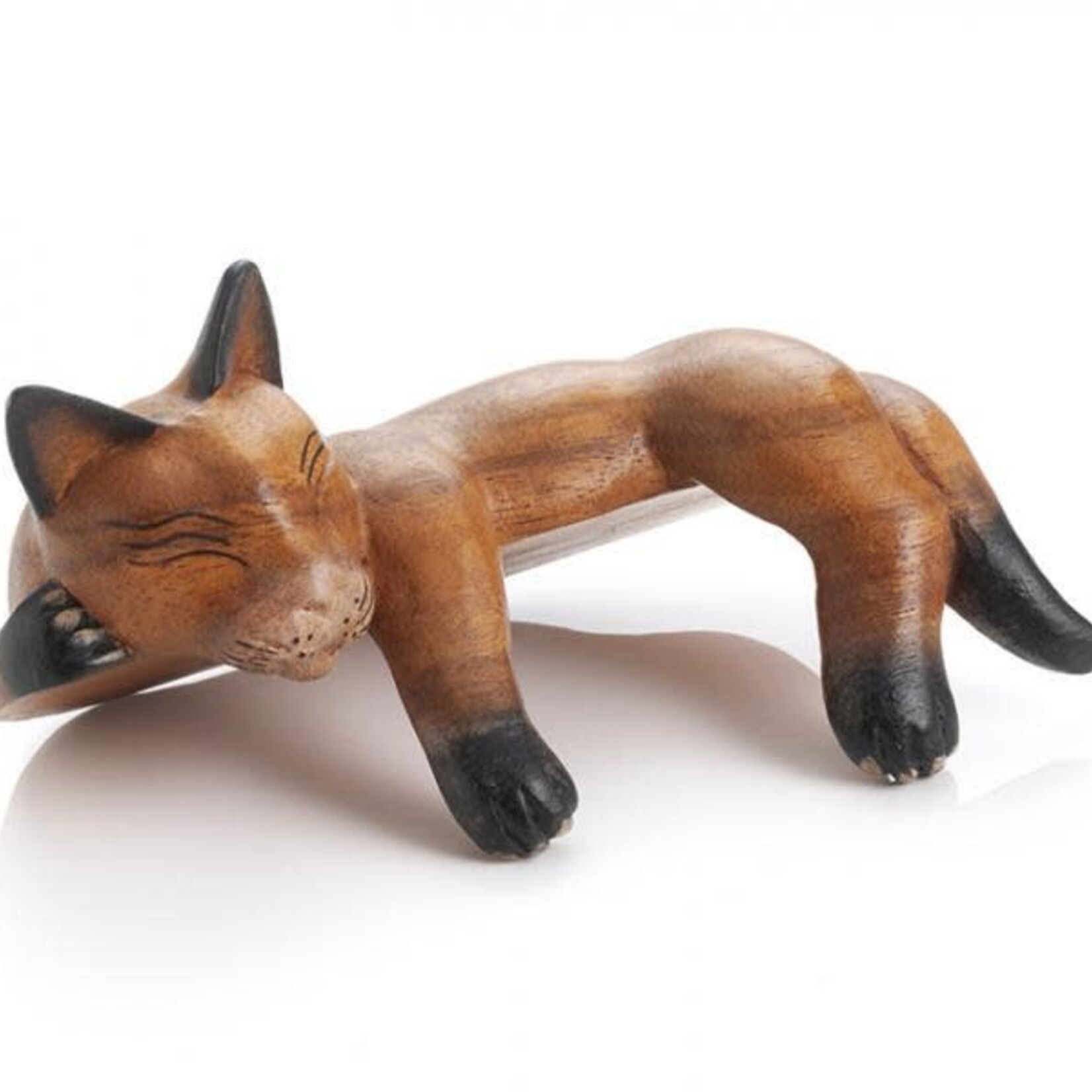 Serrv Napping Wooden Shelf Cat in Sugar Wood