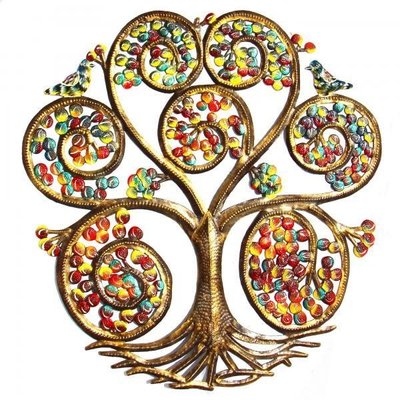 Global Crafts Painted Autumn Spiral Tree Drum Art