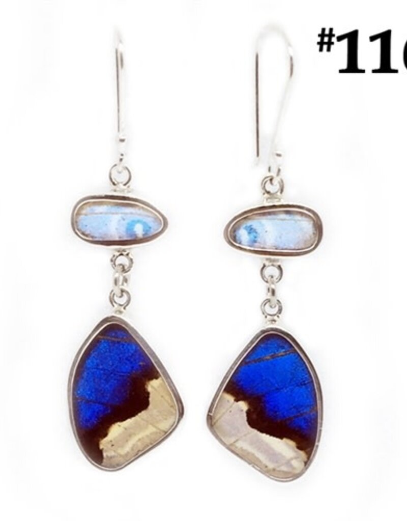 Silver Tree Designs Butterfly Wing Flutter Earrings Blue Morpho / Morpho Sulkowskyi