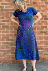 Unique Batik Short Sleeve Tie Dye Maxi Dress: Blue