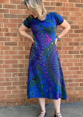 Unique Batik Short Sleeve Tie Dye Maxi Dress: Blue