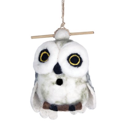 DZI Handmade Snowy Owl Wool Felt Birdhouse