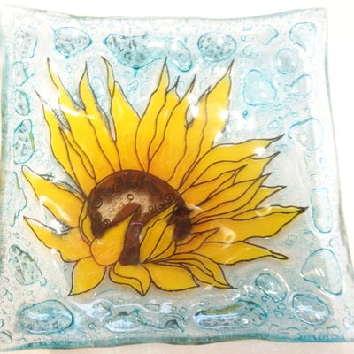 PamPeana Sunflower Fused Glass Square Dish