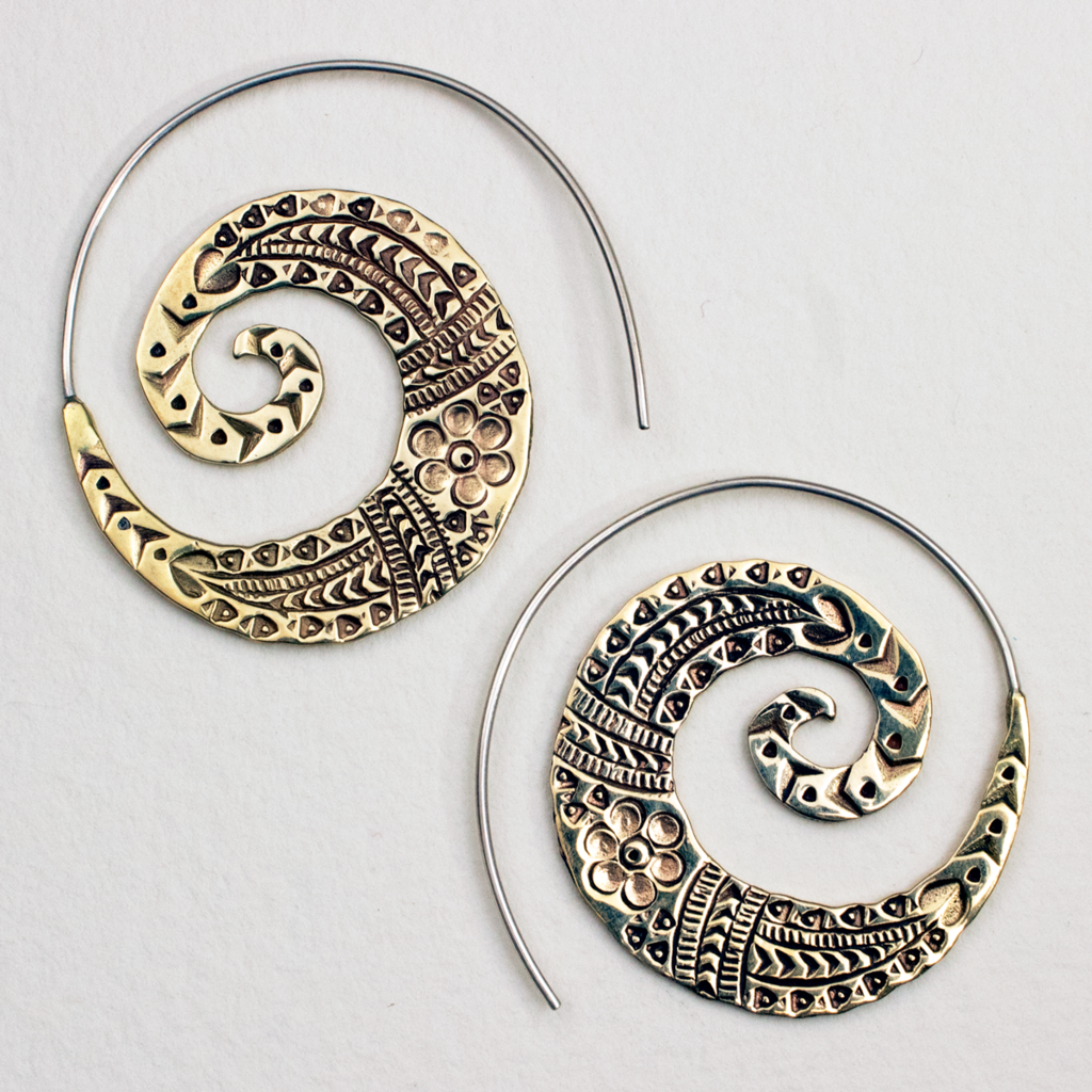 DZI Handmade Tribal Spiral Earrings