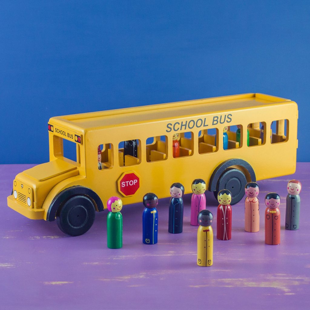 Mr Ellie Pooh Wooden Yellow School Bus with Passengers