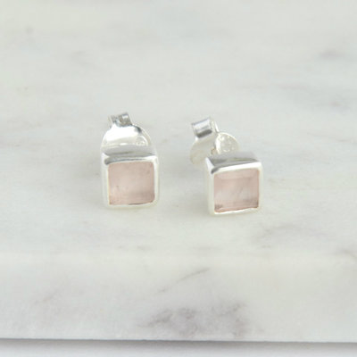Fair Anita Rose Quartz and Sterling Silver Crystal Waters Studs