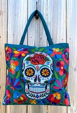 Lucia's Imports Sugar Skull Embroidered Tote Bag