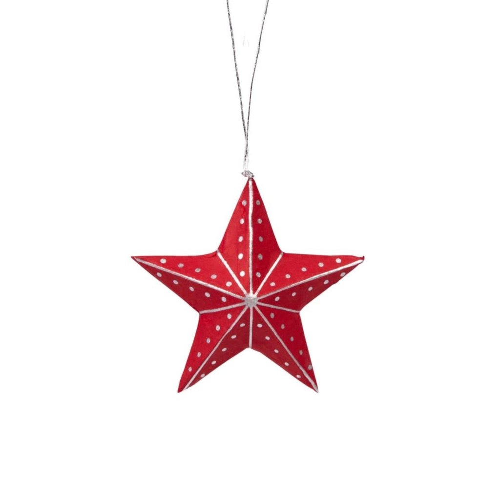 Ten Thousand Villages Silver & Red Paper Star Ornament