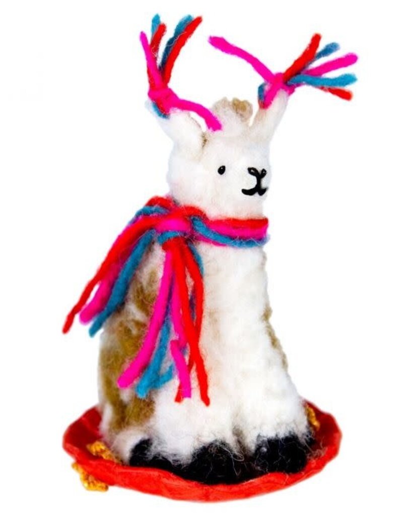 DZI Handmade Sledding Llama Felt Ornament