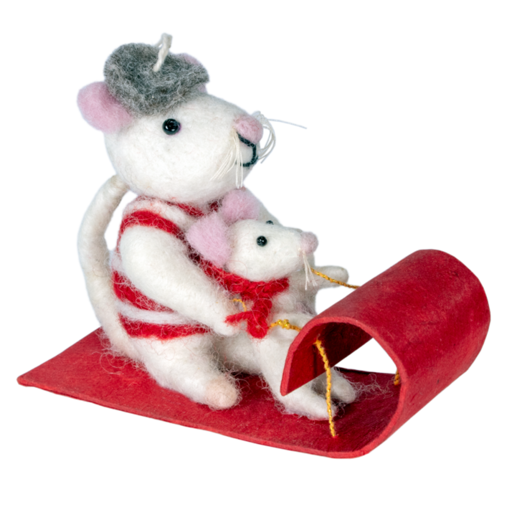 DZI Handmade Toboggan Mice Ornament