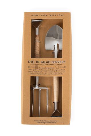 shovel and pitchfork salad servers in box