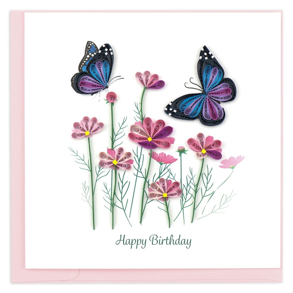 Flowers and Butterflies Quilled Birthday Cards - Global Gifts